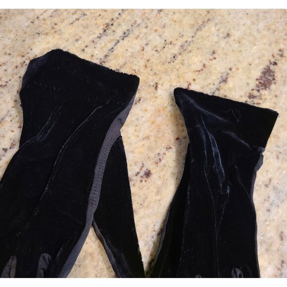 Vintage Size XS-S Black Velvet Stretch Formal 8.5" Gloves *hole - Picture 4 of 13